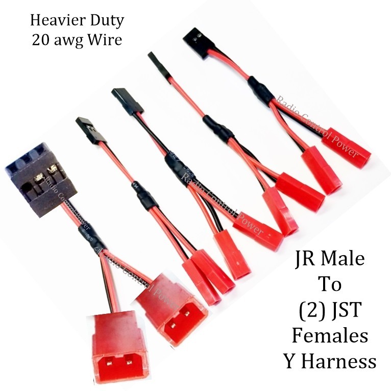 RCP-JRJST 20 awg Wire JR Male To (2) JST Females Choose Length