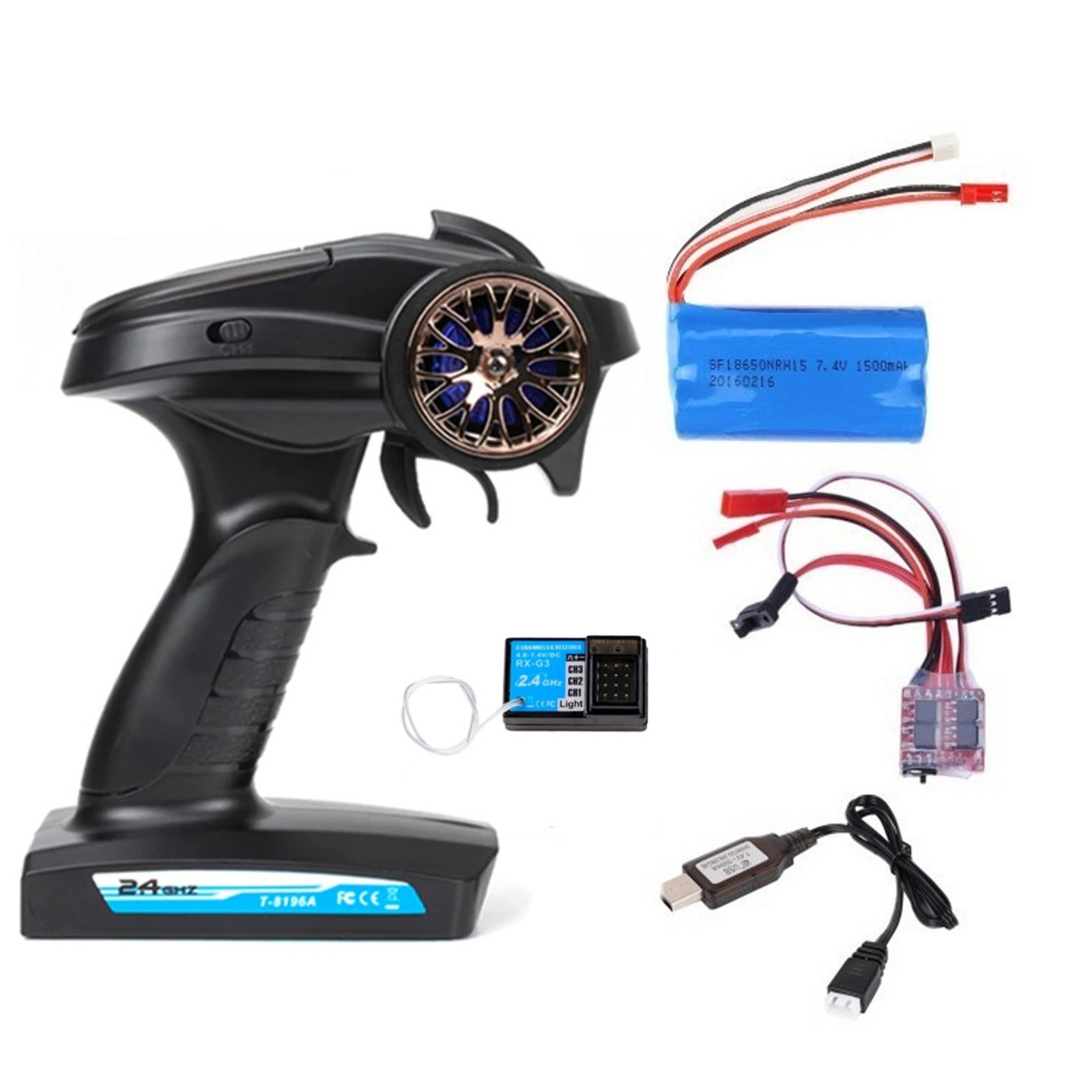 2.4G 3CH Transmitter w/ Receiver Battery 30A ESC Set for WPL C14 MN99S RC Car