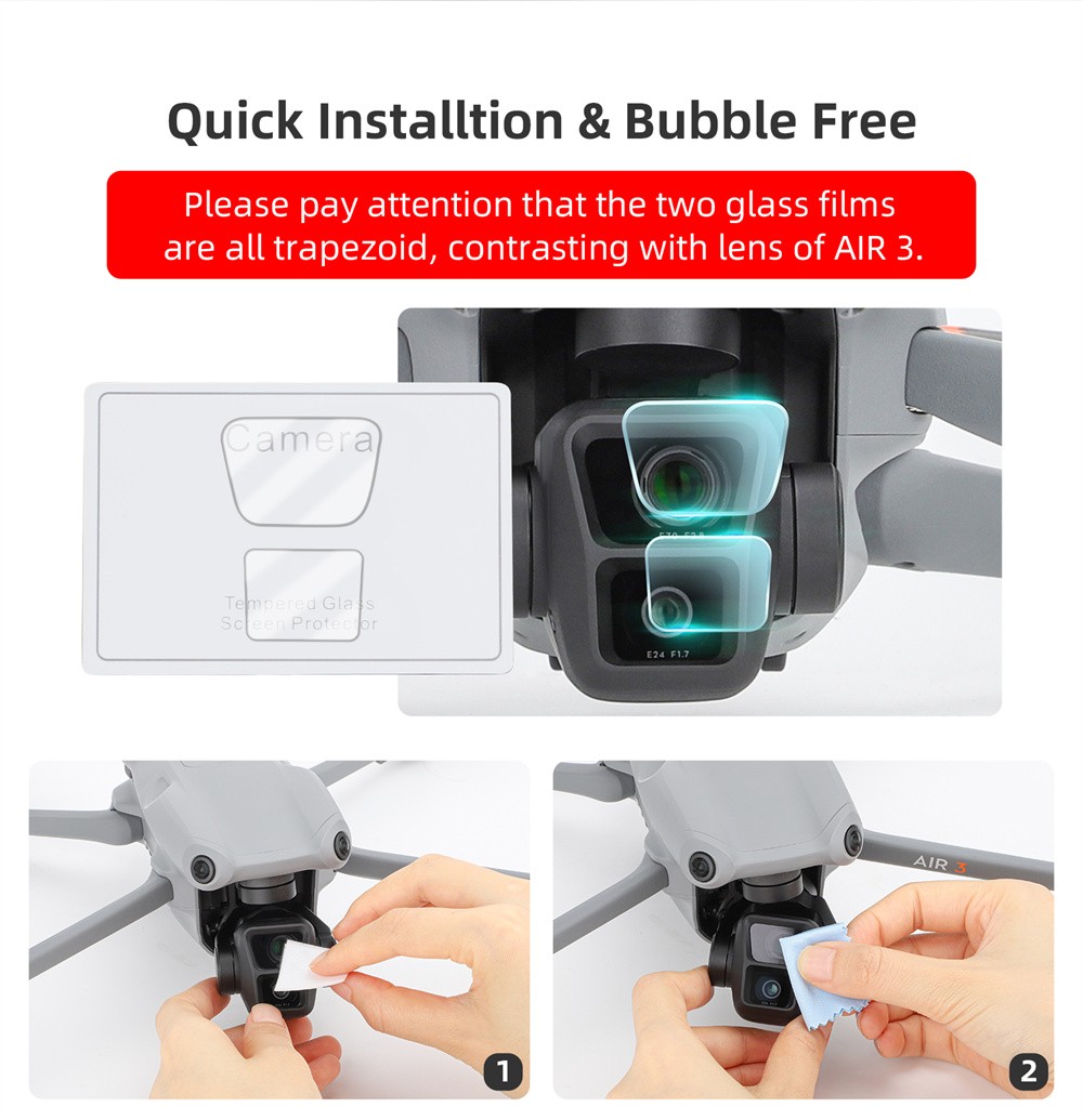 2Pcs Ultra-Slim Lens Tempered Glass Protective Film For DJI AIR 3 Lens Protector