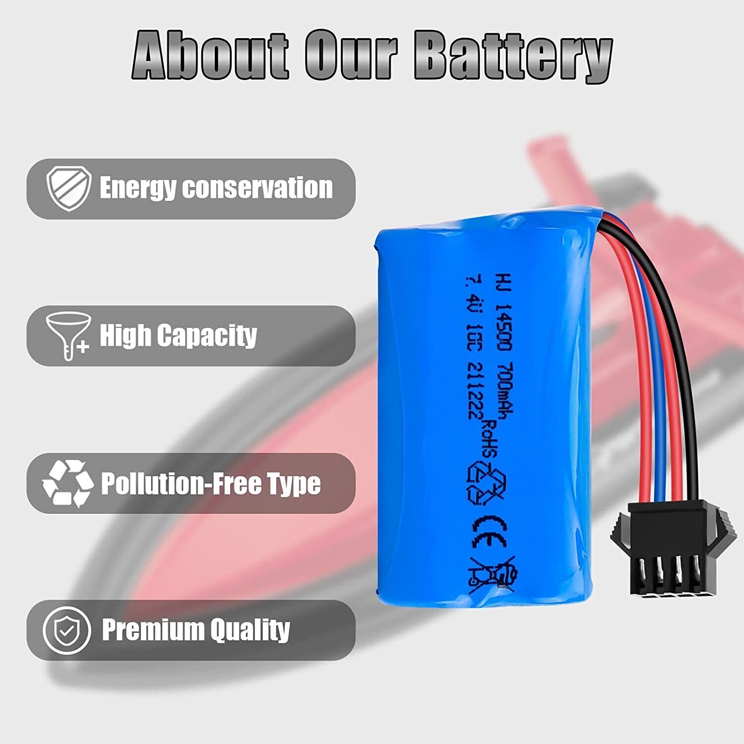 7.4V 700mAh 2S SM-4P Li-ion Battery for RC Car Drift Monster Truck Rechargeable