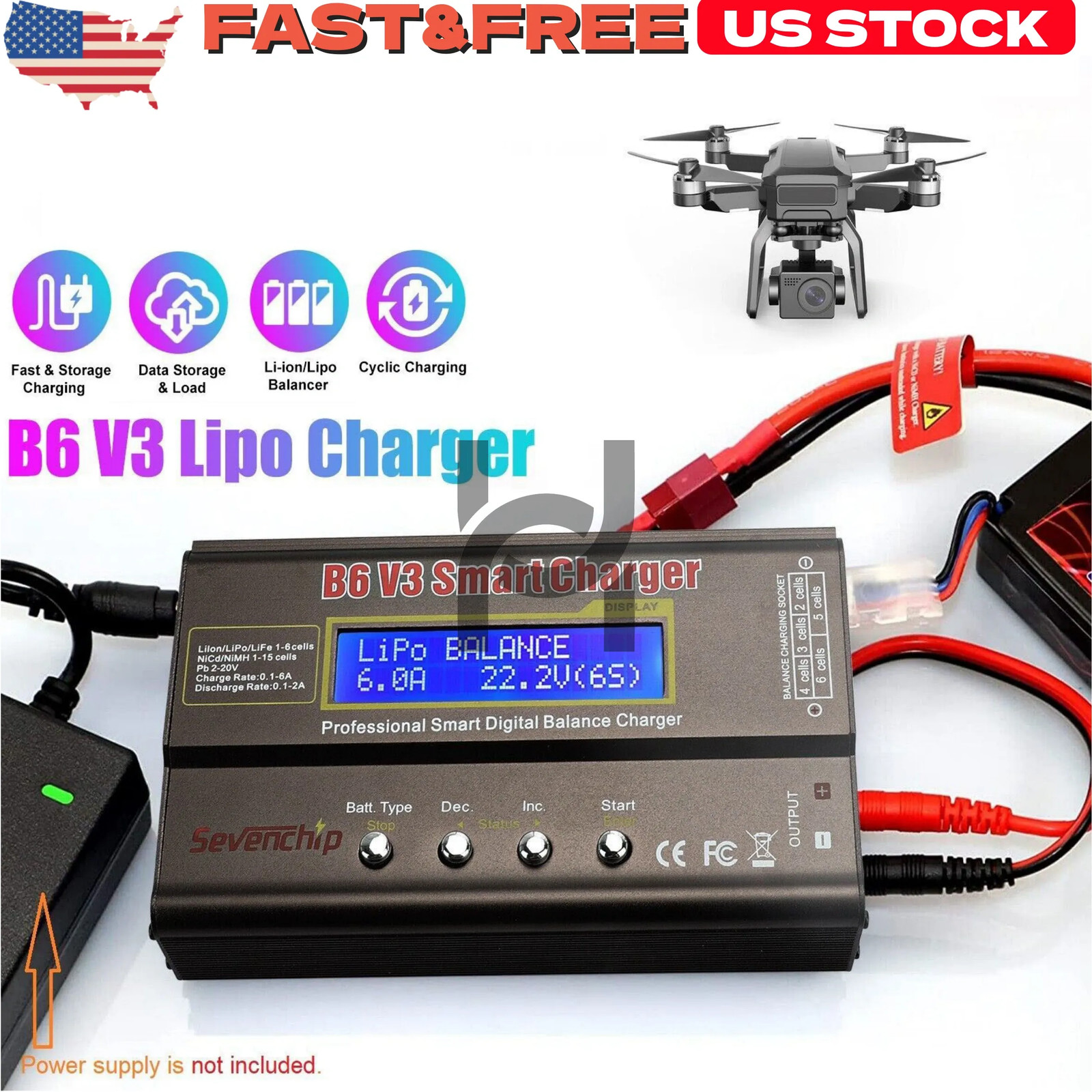 B6 V3 Lipo Smart Battery Balance Charger Discharger 80W 6A For RC Toys NIMH LiHV