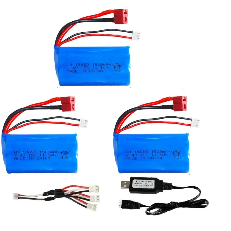 7.4V 1500Mah Li-ion Battery USB Charger for WLtoys 4WD Rc Cars 12403 12401 12402