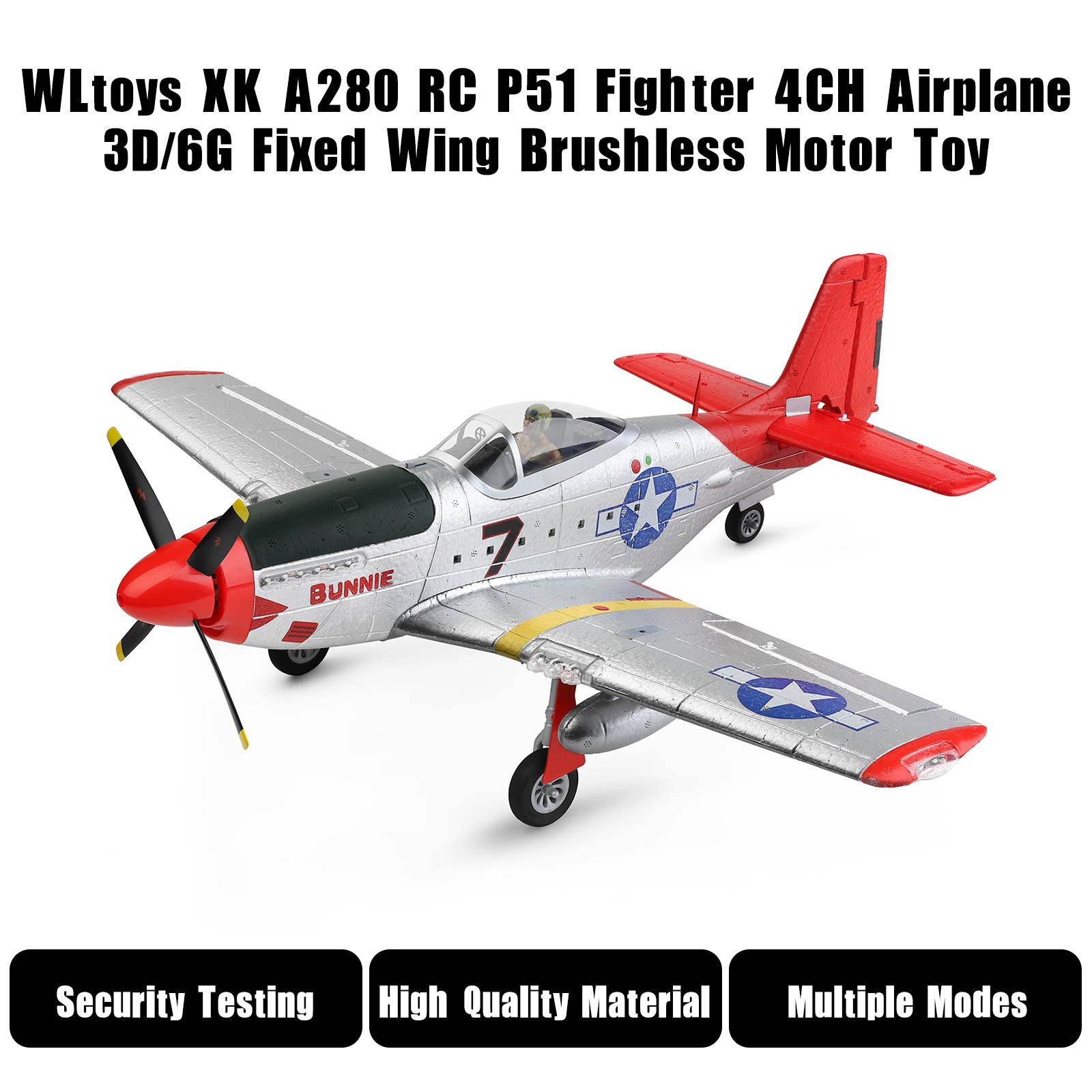 WLtoys XK A280 RC P51 Fighter 4CH Airplane 3D/6G Fixed Wing Brushless Motor Toy!