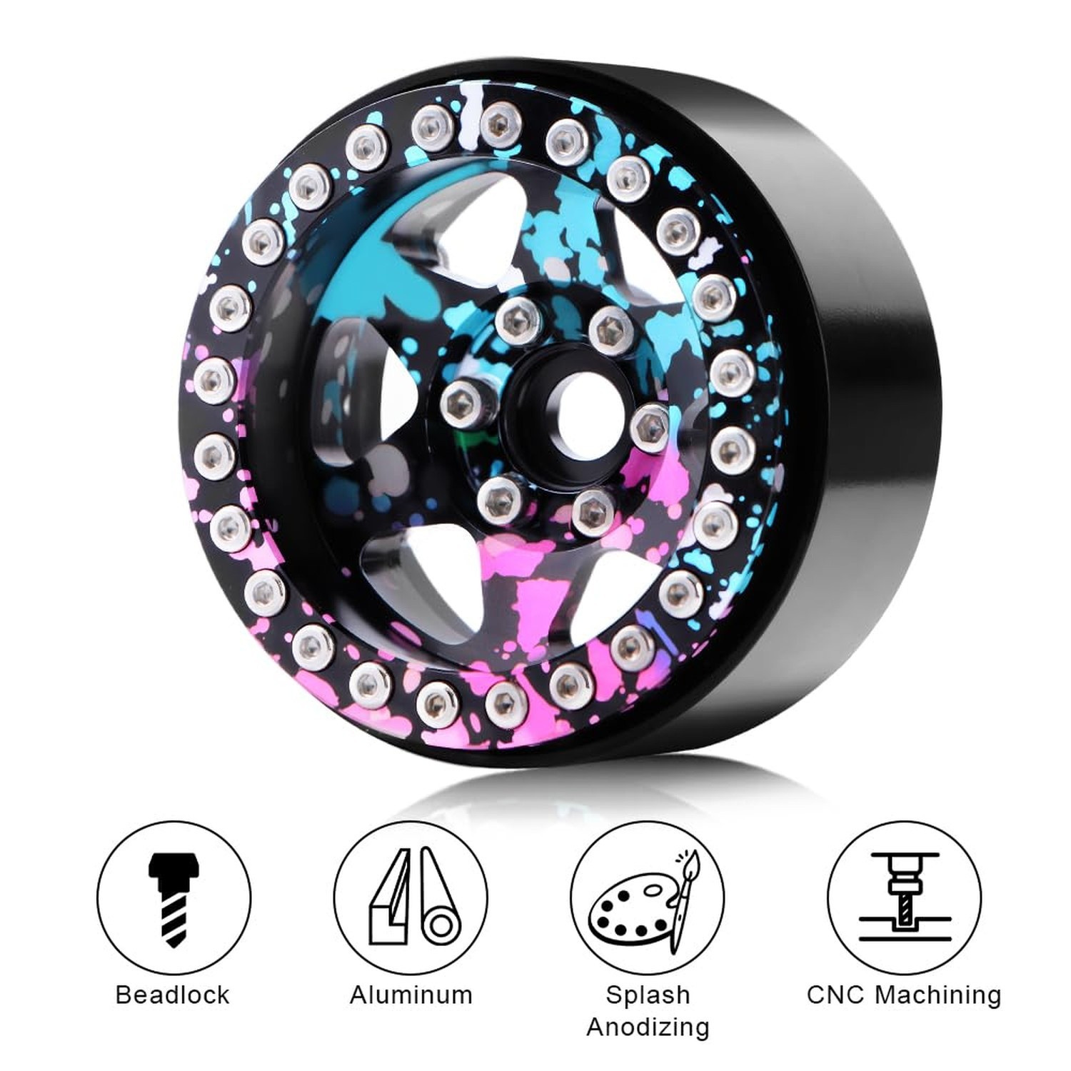 GLOBACT Aluminum 1.9 Beadlock Wheels Splash Anodizing Offset -10.5mm RC Wheel…