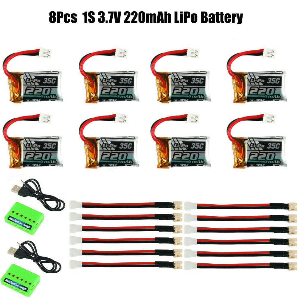 1S 3.7V 220mAh LiPo Battery 35C w/ 6-in-1 Charger +Cable for RC Quadcopter Drone