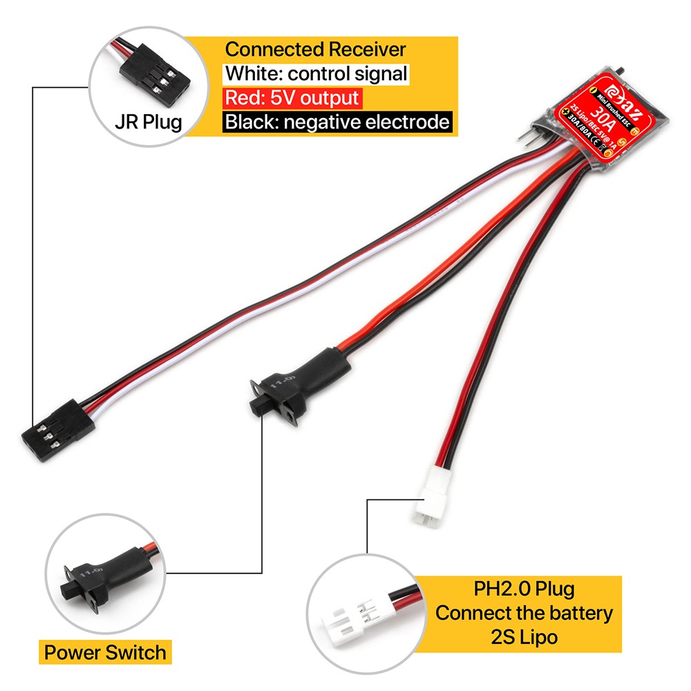 9IMOD RC Brushed ESC 30A MINI Speed Controller for 1/18 1/24 1/32 RC Car/RC Boat