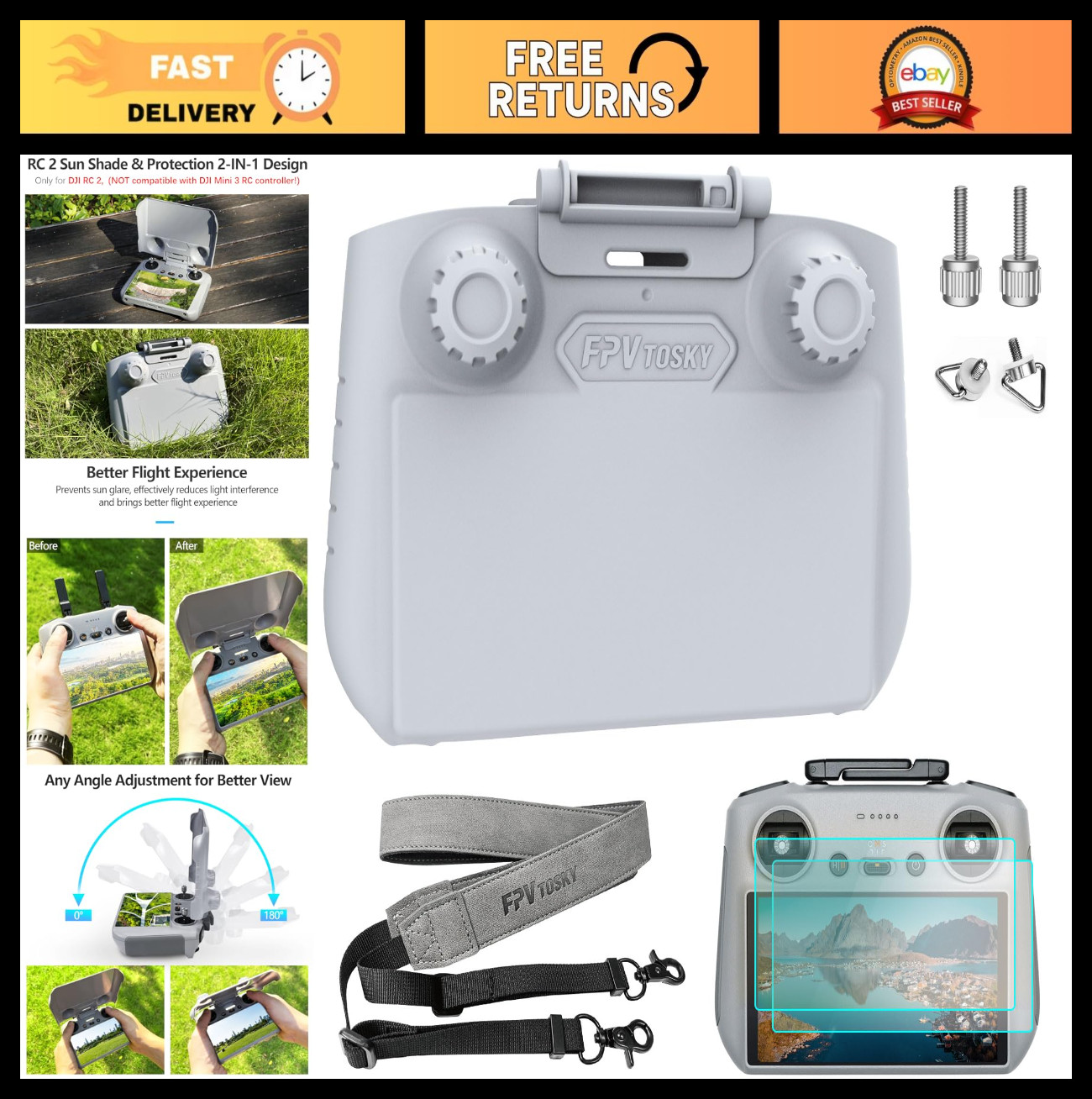 3-in-1 Mini Sun Hood, Screen Protectors & Lanyard for DJI Avata, Mini 4 Pro, Air