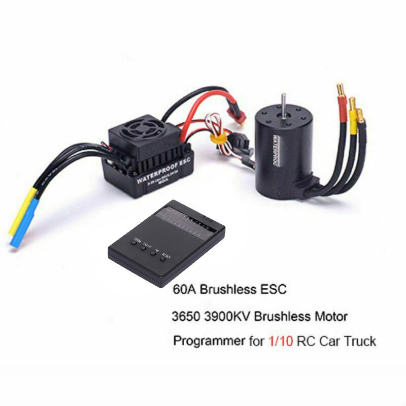 New 60A Brushless ESC 3650 3900KV Brushless Motor Programming Card 1/10 RC Car