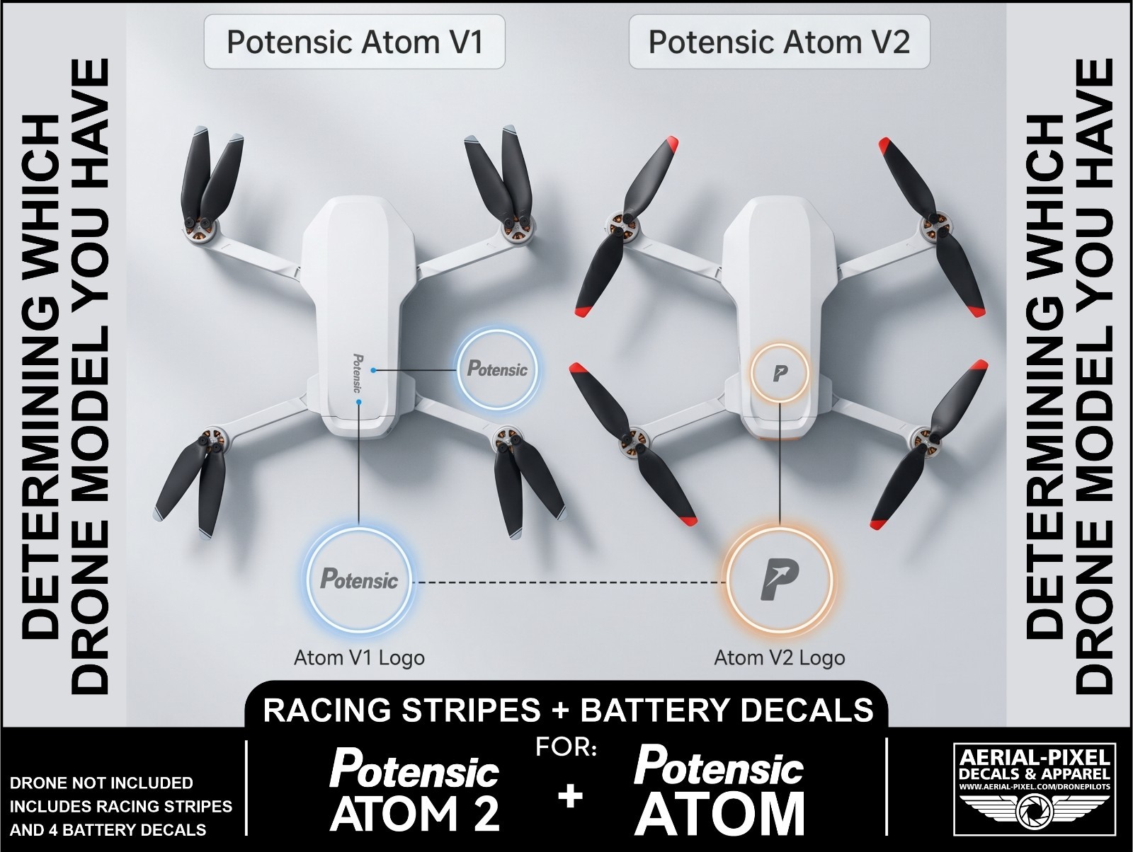 Potensic Atom Racing Stripes With Battery Decals Number #1-4 Sticker Skin