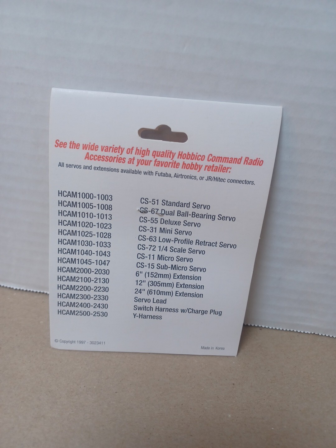 NIB Hobbico HCAM 2000 – 6″ Extension – Futaba J Plug, Command Radio Brand New