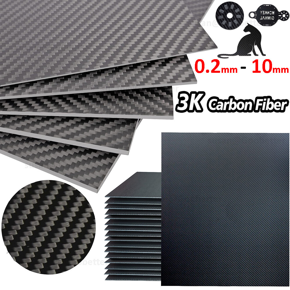 Carbon Fiber Fibre Board Sheet 3k Rigid 0.2/0.4/0.5/0.6/0.8/1 – 10mm Matte Twill
