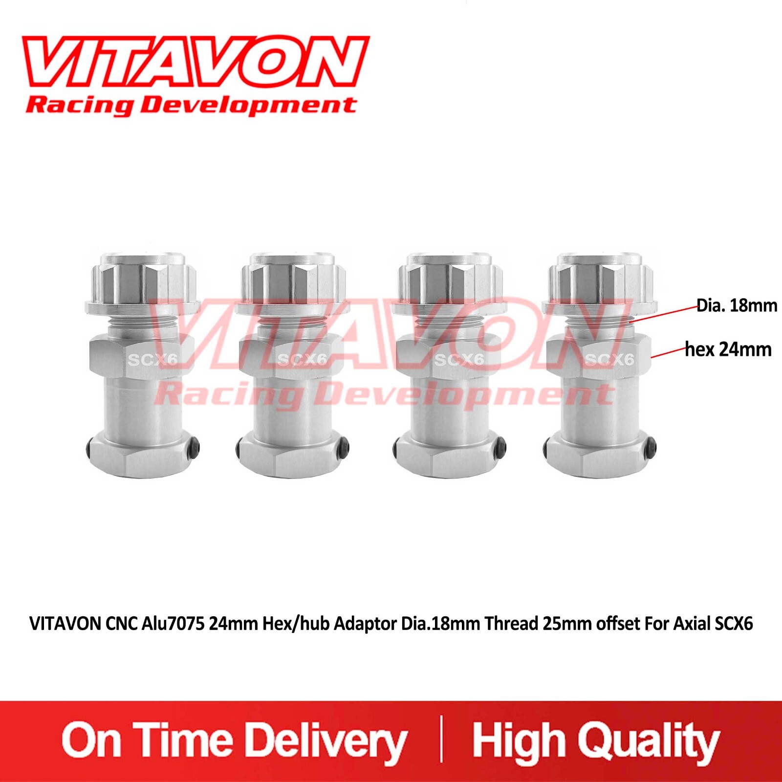 VITAVON CNC Alu7075 24mm Hex Adaptor Dia.18mm Thread 25mm offset For Axial SCX6