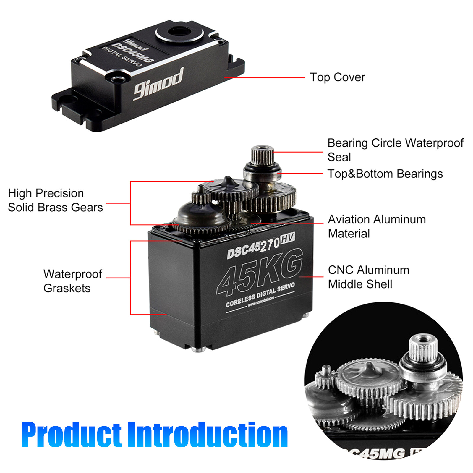 45KG Waterproof Digital Servo Metal Gear High Torque &Speed Steering for 1/10 RC