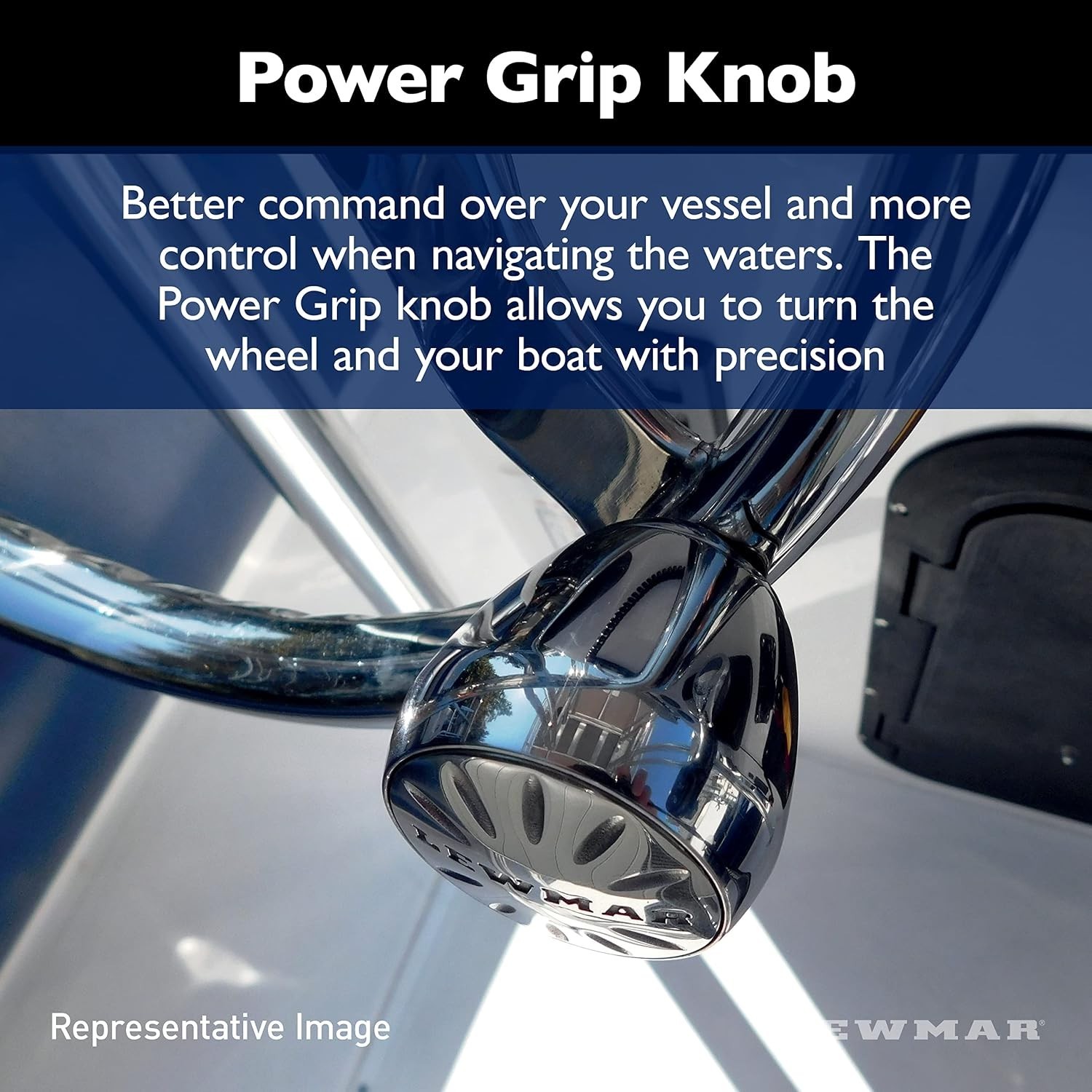 Lewmar 15.5″ Powerboat Steering Wheel with PowerGrip Control Knob and 5/8″ Nut