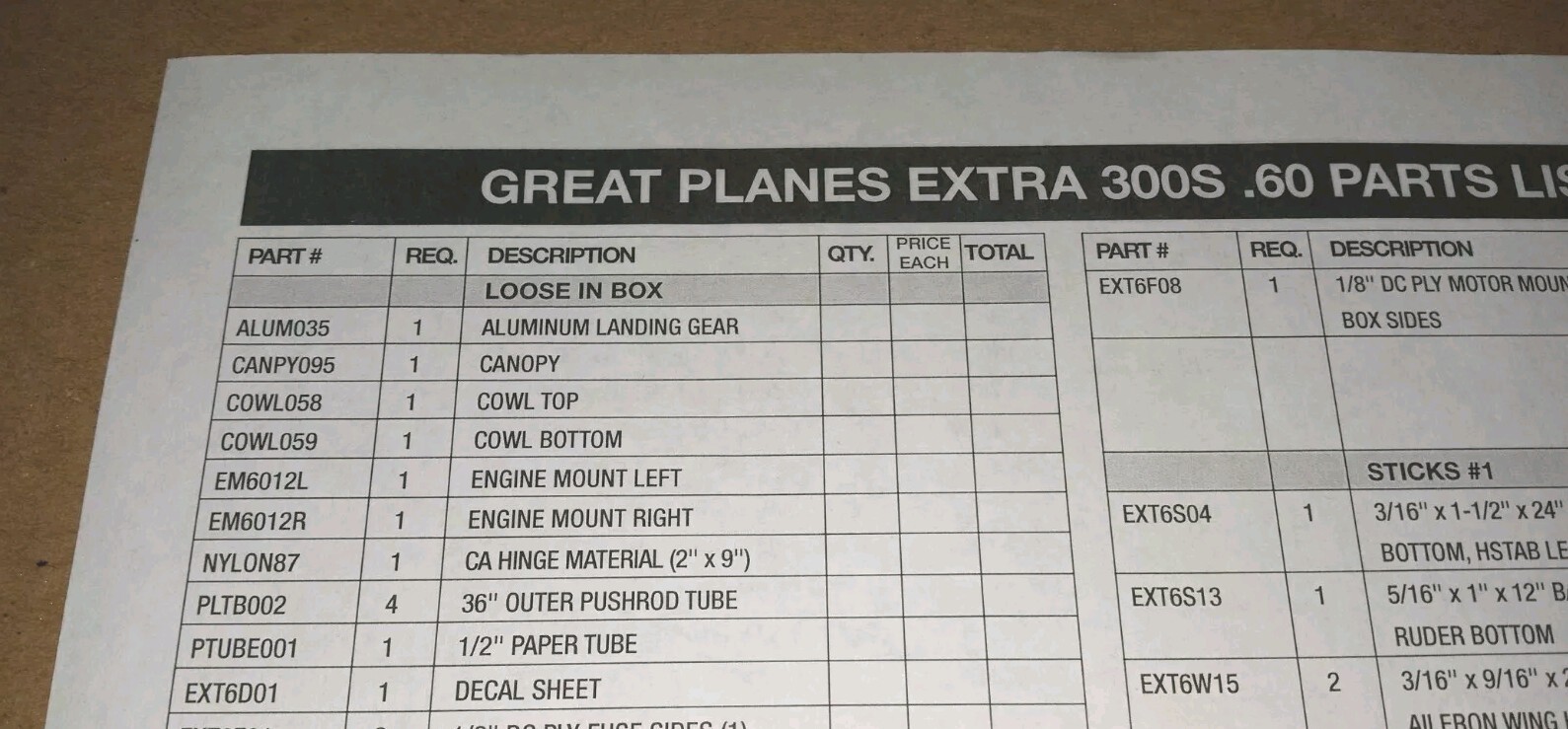 Great Planes ALUM035 Extra 300S .60 Size Dural Aluminum Landing Gear – NEW!