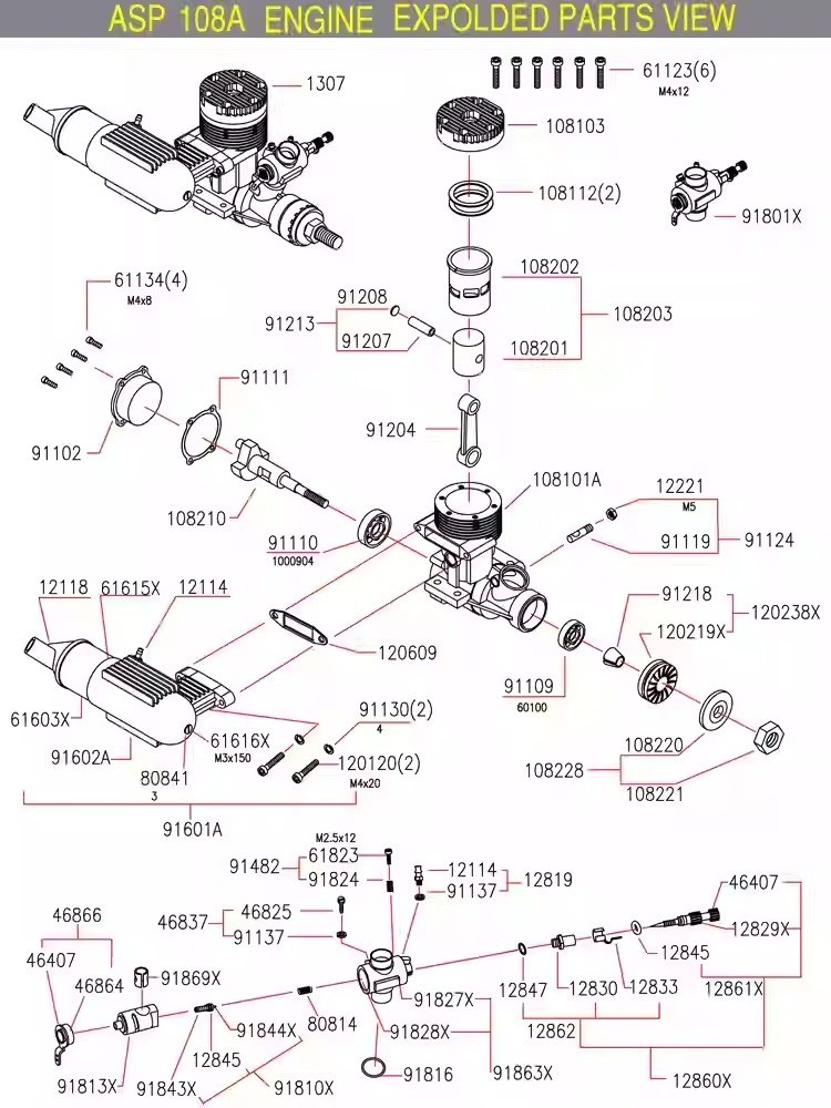 ASP S108A RC Gas Engine Replacement Parts