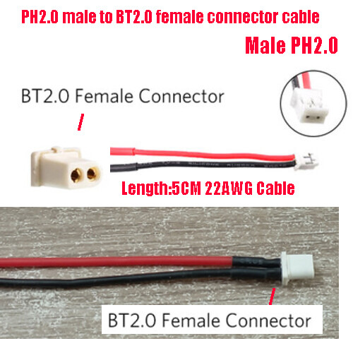 BT2.0 to PH2.0 Banana Pin Connector Plug 22AWG Cable for 1S Drone Charge Battery