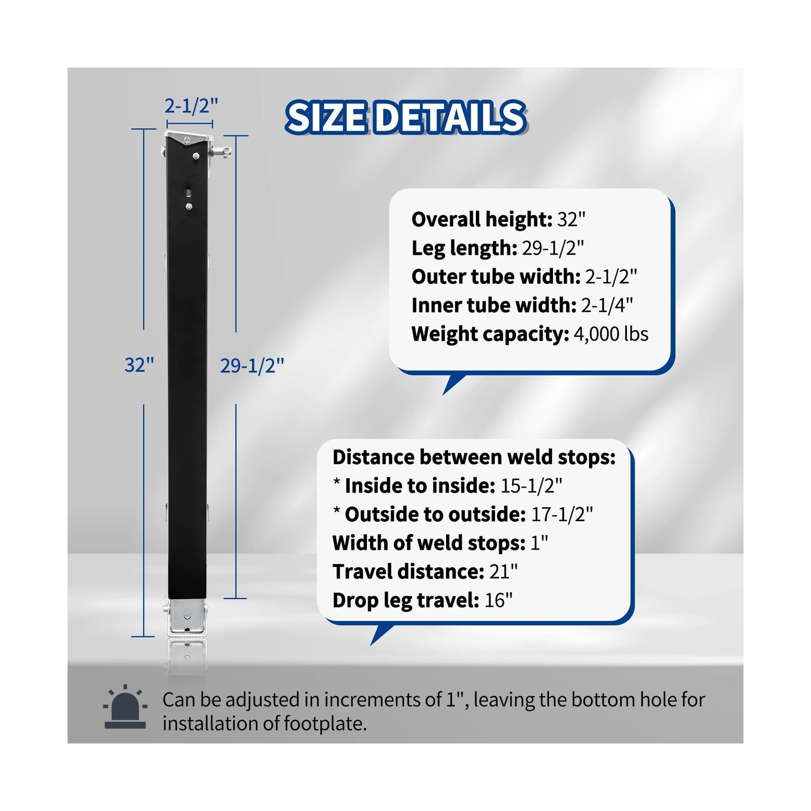Landing Gear Leg Fit For Lippert Venture – 29.5″ Universal w/ Drop Leg
