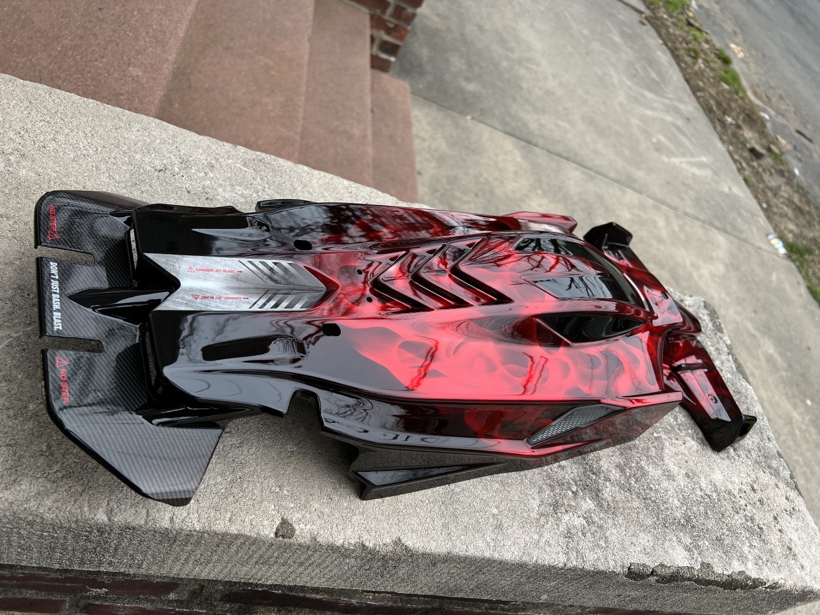 CUSTOM PAINTED RC BODY, ARRMA LIMITLESS, CANDY APPLE RED CHROME FLAMES