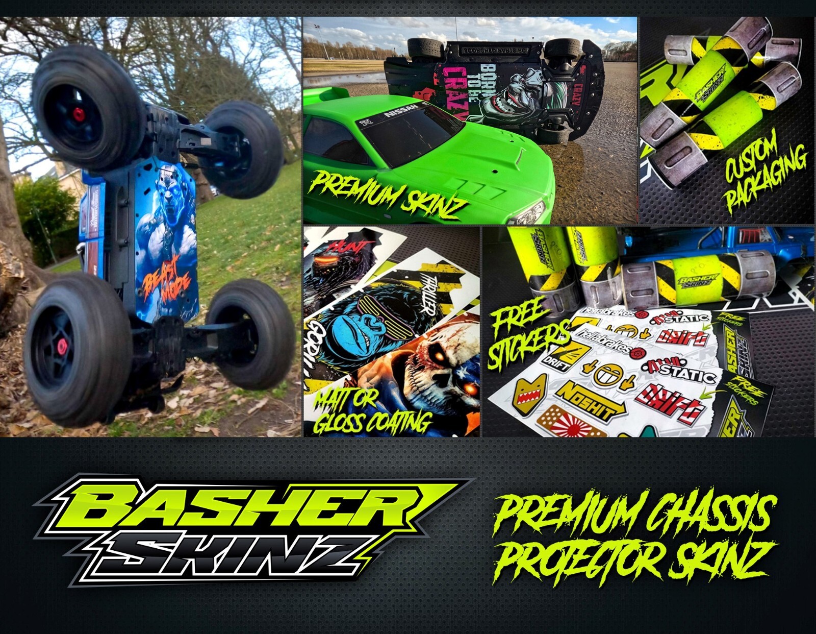 TAMIYA TT02 – RC CHASSIS protector skin – loads of designs! thick durable skinz