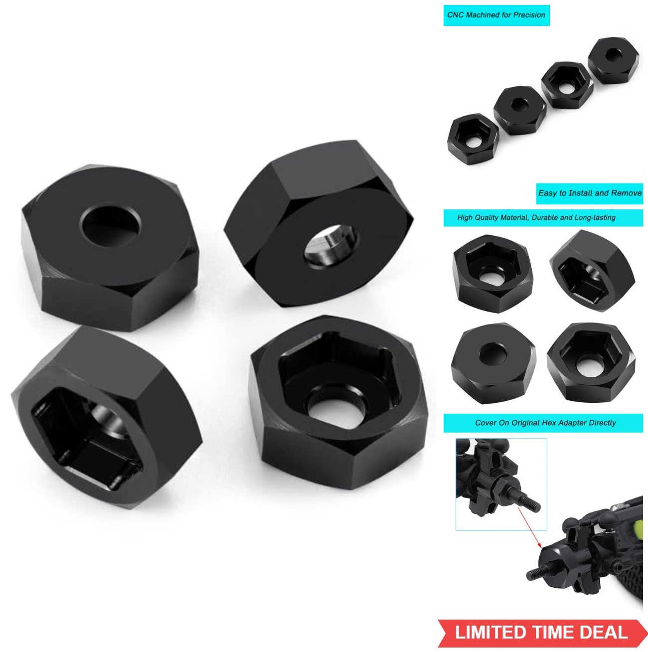 RC Car Wheel Hex Adapter 8mm to 12mm Hub Conversion Kit 1/16 1/18 Scale