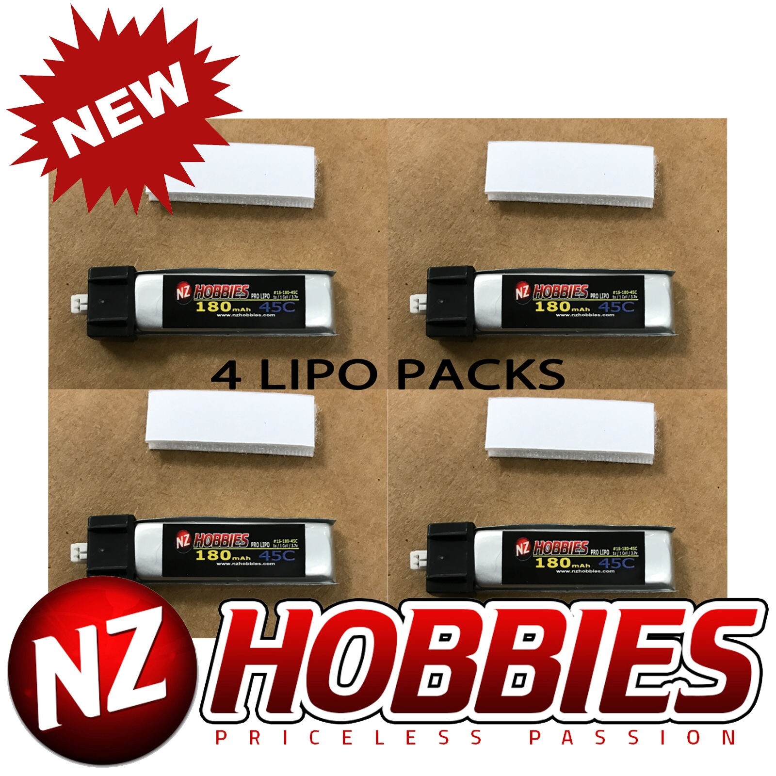 NZHOBBIES 1S 3.7V 180Mah 45C Lipo Battery (4) : E-Flite UMX PT-17 # NZ0126