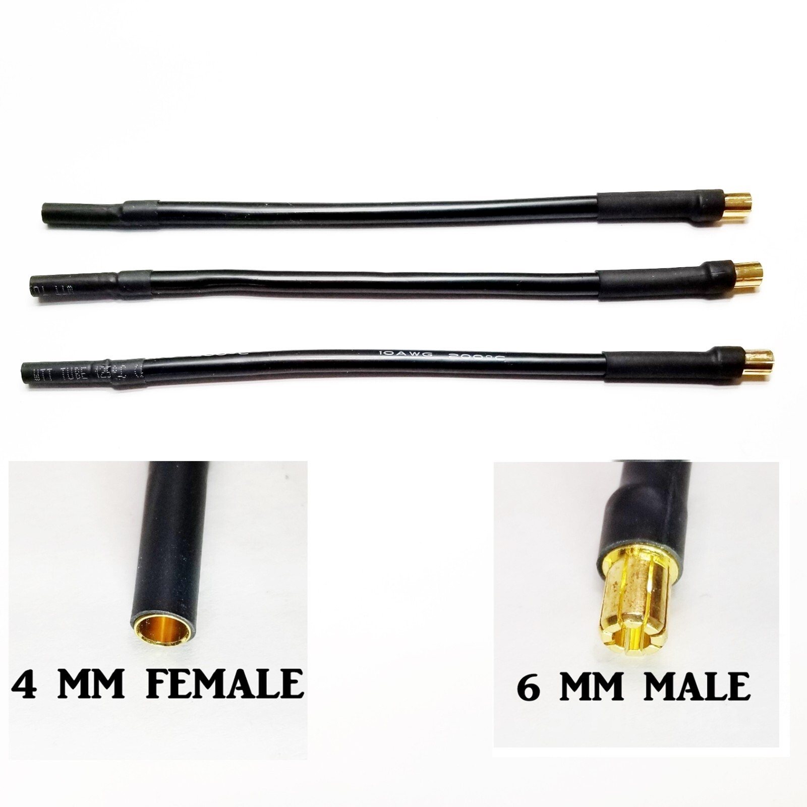 RCP Motor Wires 6mm Male to 4mm Female Brushless Motor Wire Adapters 3 or 6″