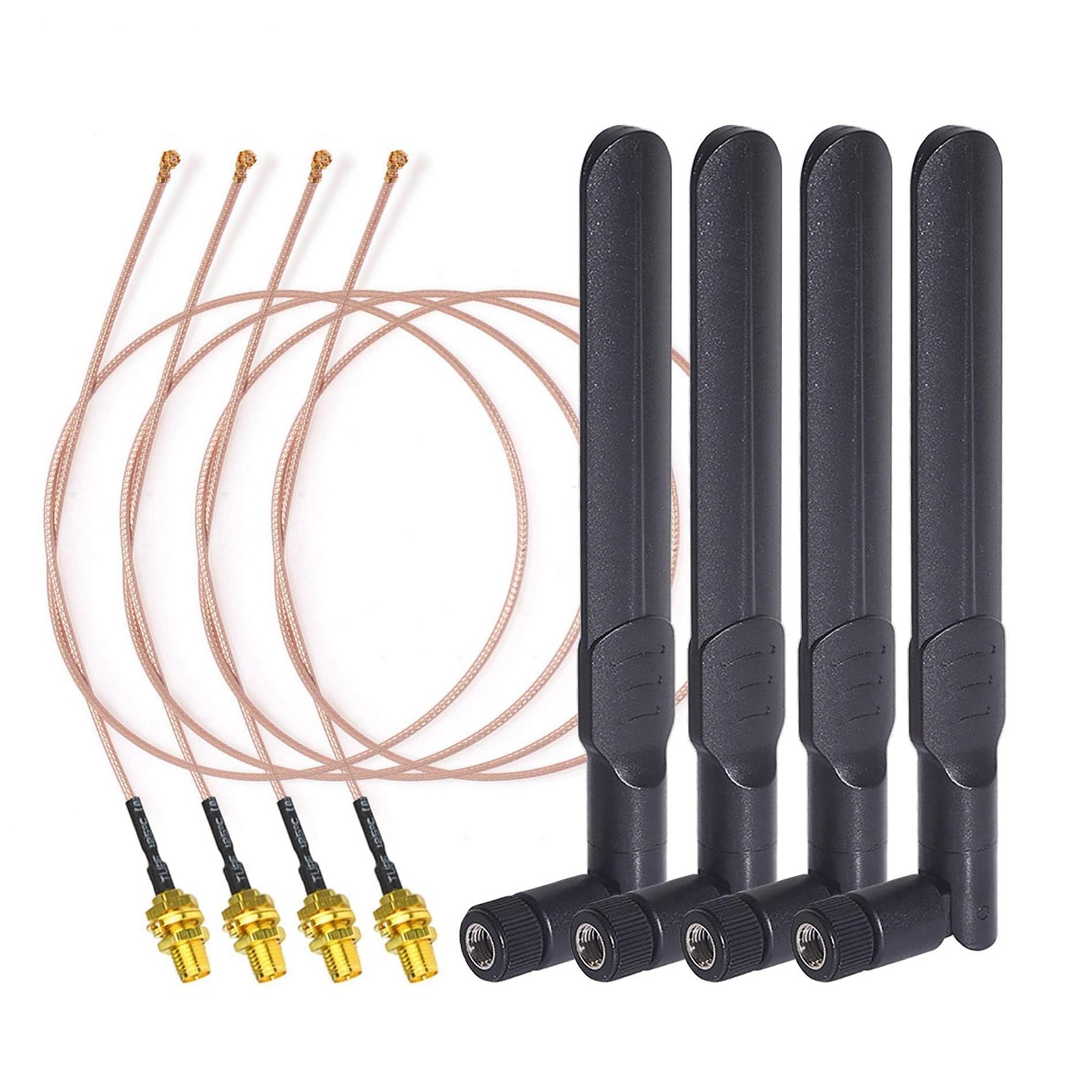 Bingfu Dual Band WiFi 2.4GHz 5GHz 5.8GHz 8dBi RP-SMA 4-Pack & Mini PCIe Cable