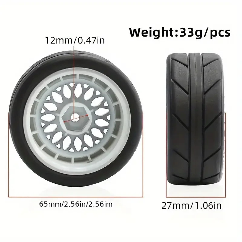 4PCS 65mm 1/10 On Road Rc car for Tamiya tt02 tt01e Hpi Rs4 kyosho D4 FW06 MST