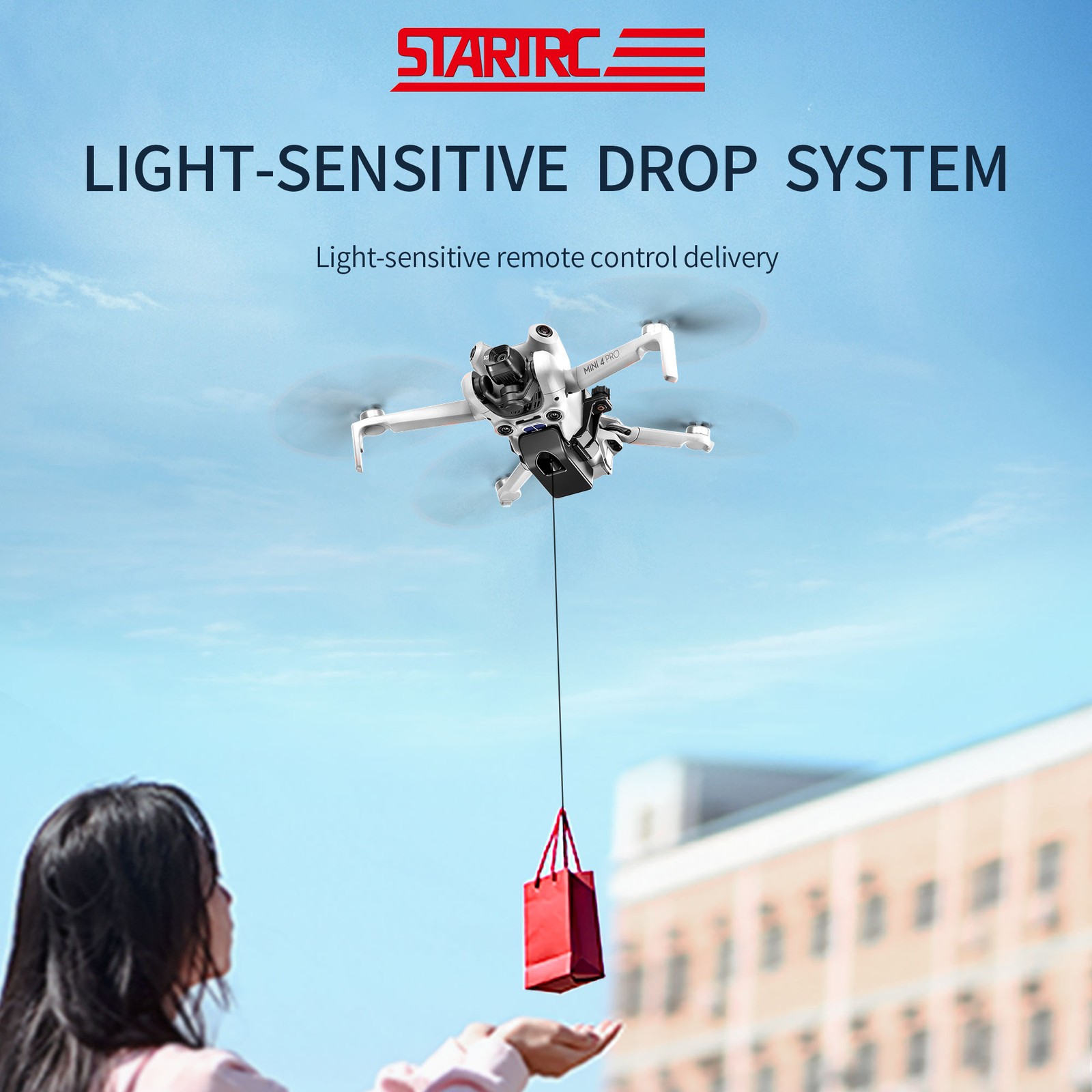 Drone Payload Airdrop System with LED Downlight for DJI Mini 4 Pro Delivery Drop