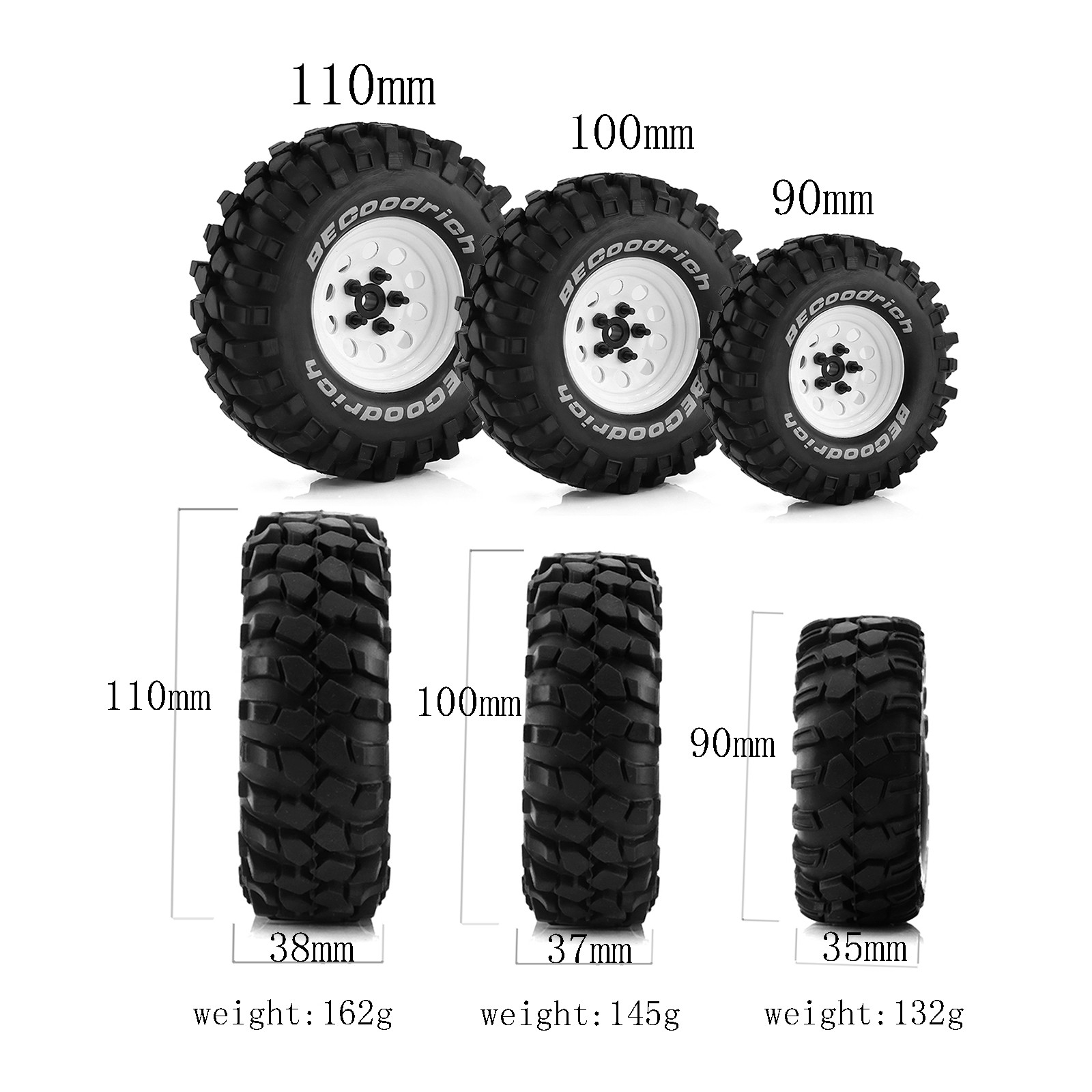 1.9″ Rubber Tires Beadlock Wheels Rims for 1/10 RC Crawler Car TRX4 Axial MST