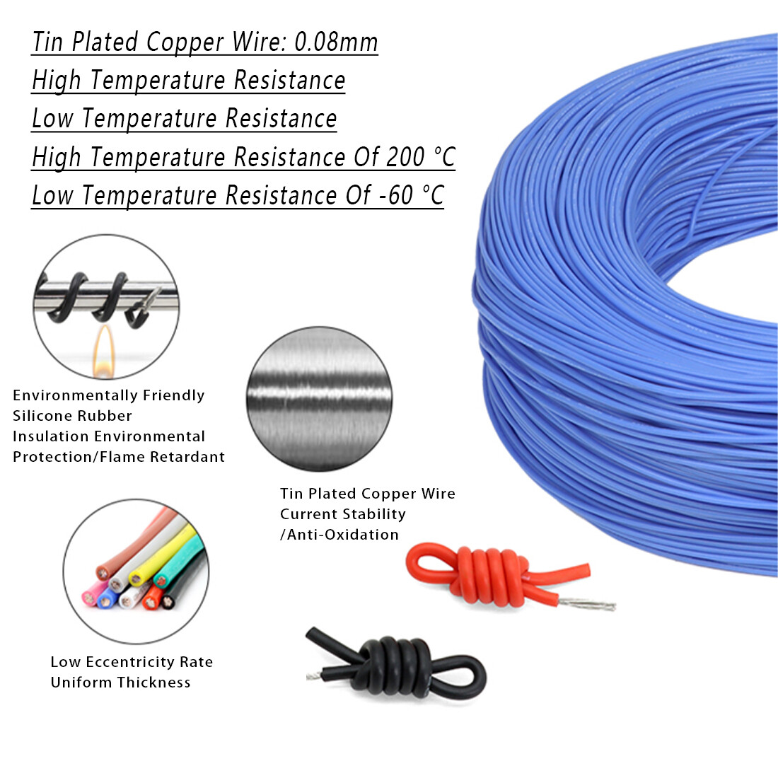 Flexible Soft Silicone Wire Cable Copper 2/4/6/7/8/10-30AWG 0.08mm Tinned Copper