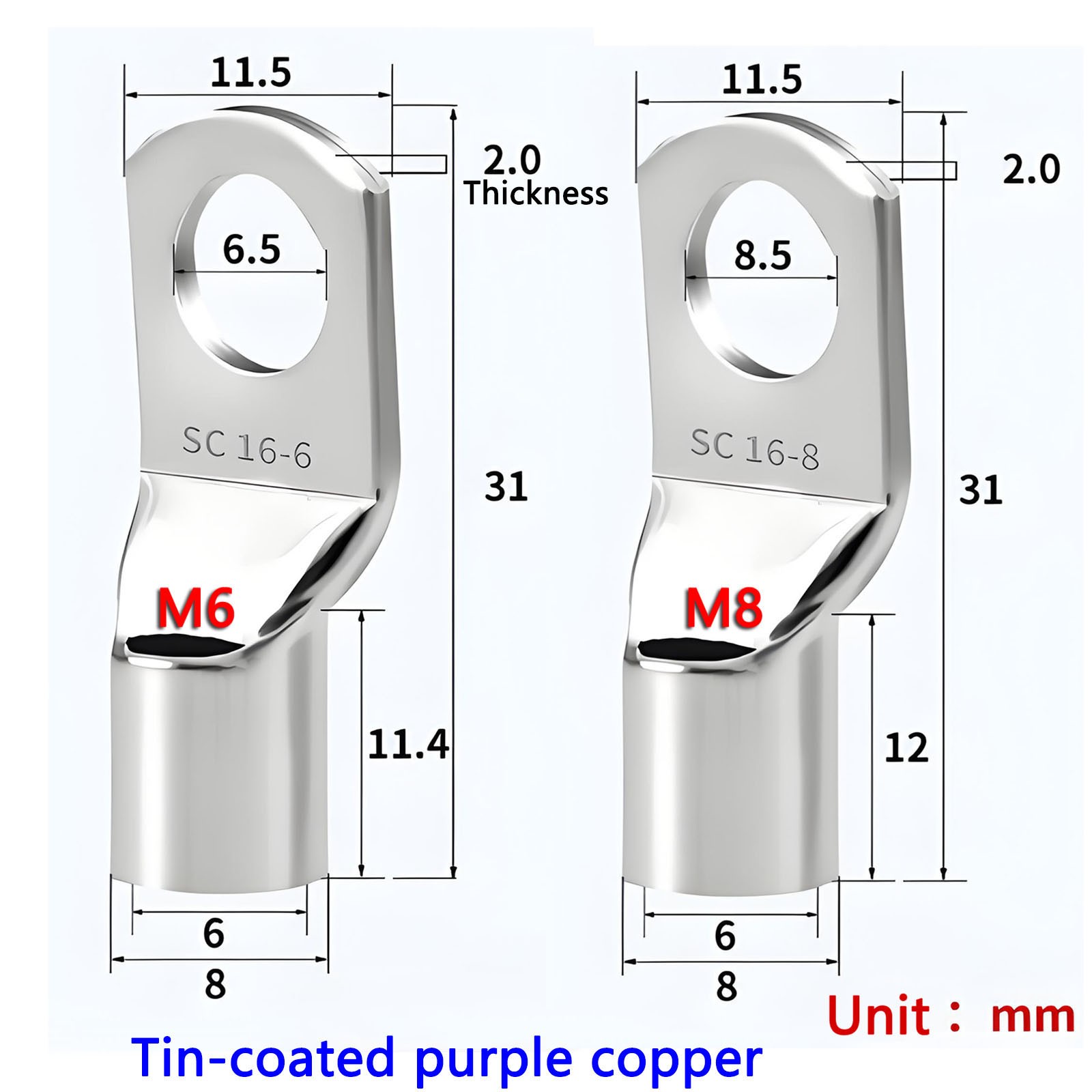 QS8S Male Female to M6 M8 O Ring Lug High Current Terminal Charging Battery Wire