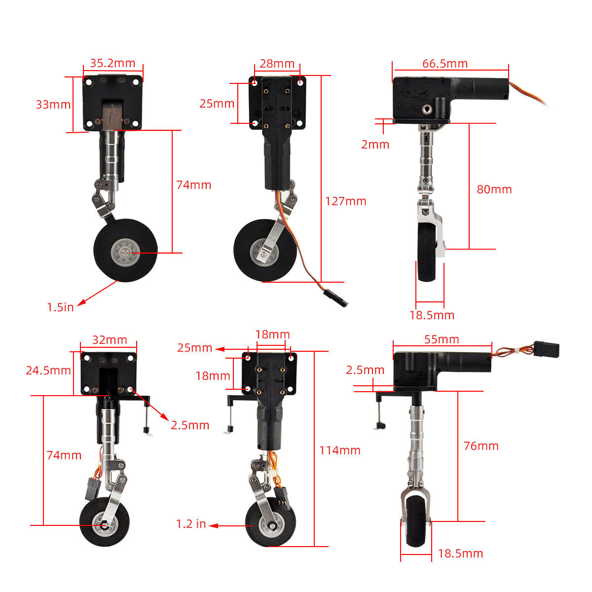 1Set Retractable Landing Gear W/ Wheels for 3KG RC Fixed-wing Airplane Model