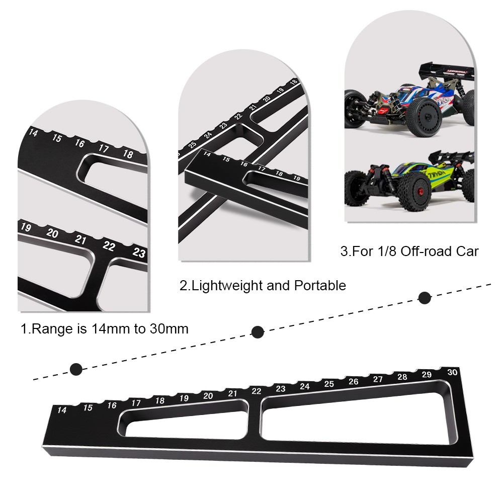 9IMOD RC Car Ride Height Gauge 14-30MM Metal Chassis Measureing For 1/8 Vehicle
