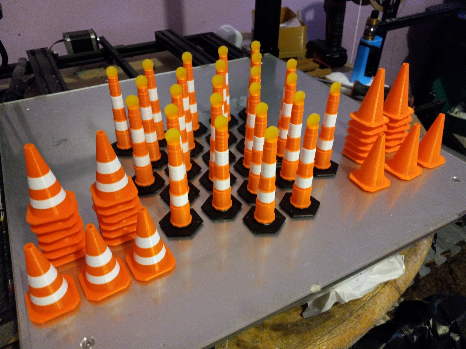 Set of 55 RC Scale Orange Road Barrier Cones Variety Set,, Cones 1/10 Scale RC