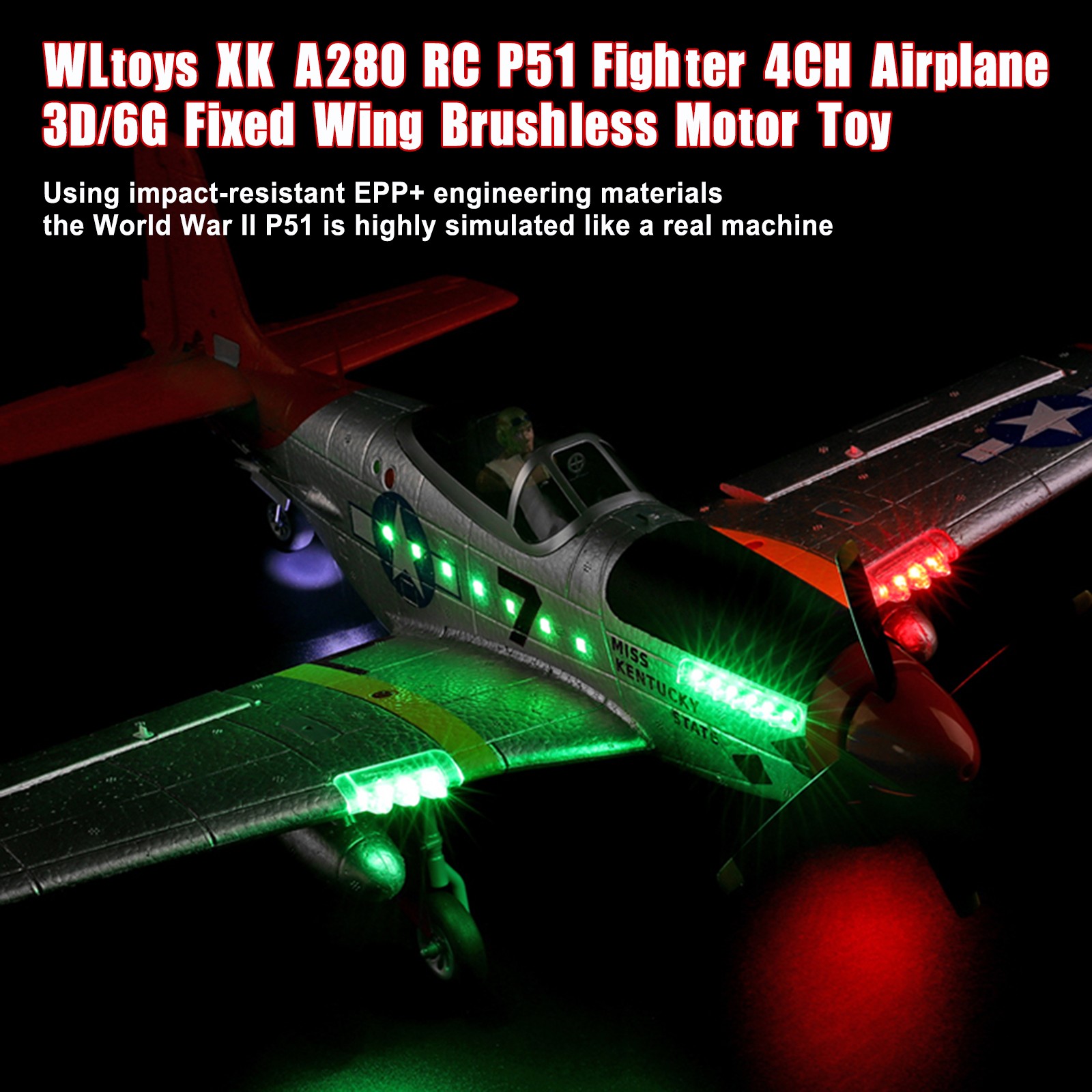 WLtoys XK A280 RC P51 Fighter 4CH Airplane 3D/6G Fixed Wing Brushless Motor Toy!