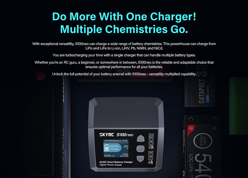 SkyRC S100neo Balance Charger AC100W DC200W 12A Smart LiPo Battery RC Discharger