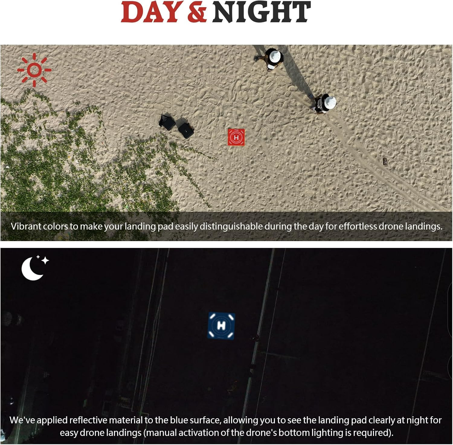 Nighttime Reflective Drone Landing Pad, Fast-Fold Double Sided Waterproof Landig