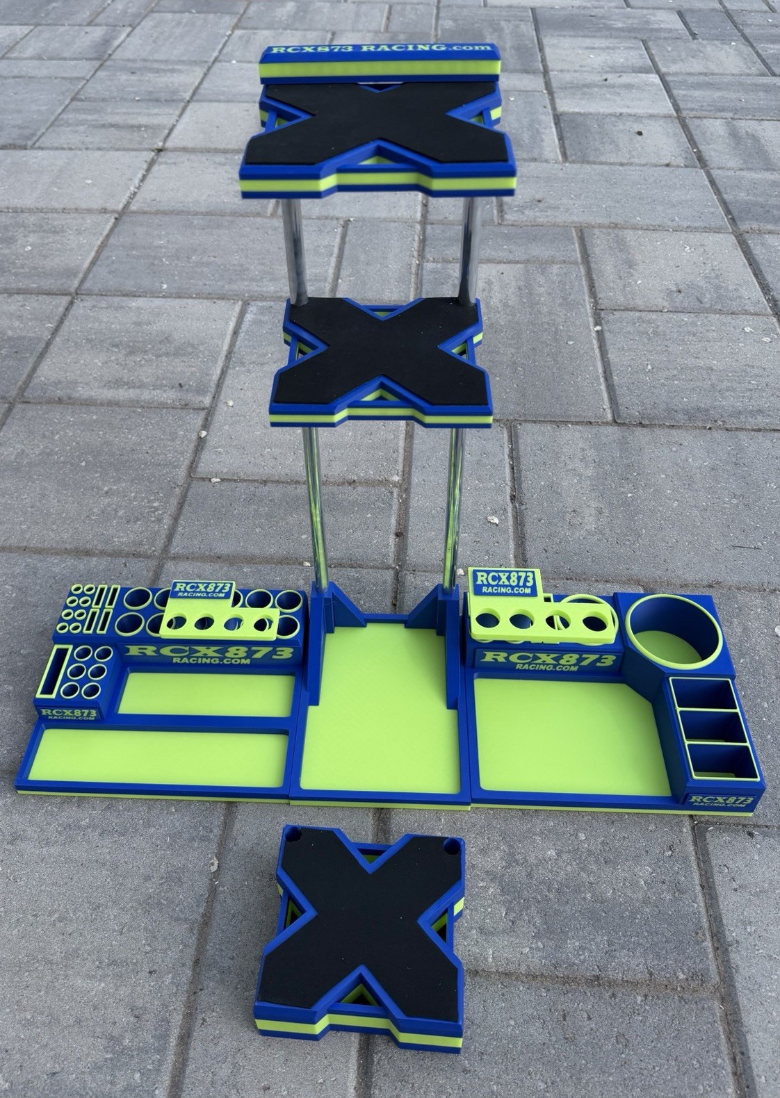 RC Custom Workstation with 3 tier car stand 1:10 Electric . Blue/Lime green