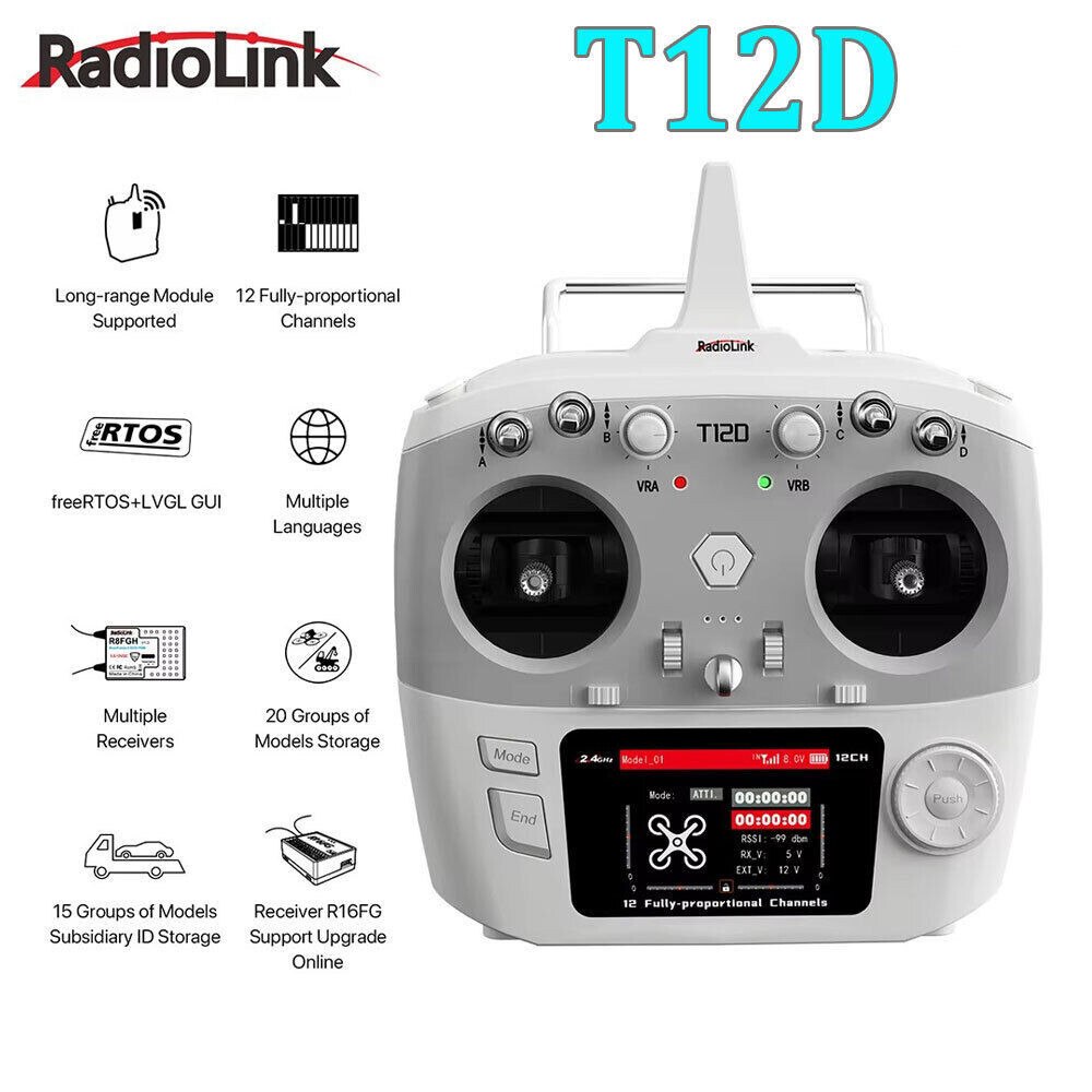 RadioLink T12D 12 Channels RC Transmitter 2.4GHz Remote Control for Drone RC Car