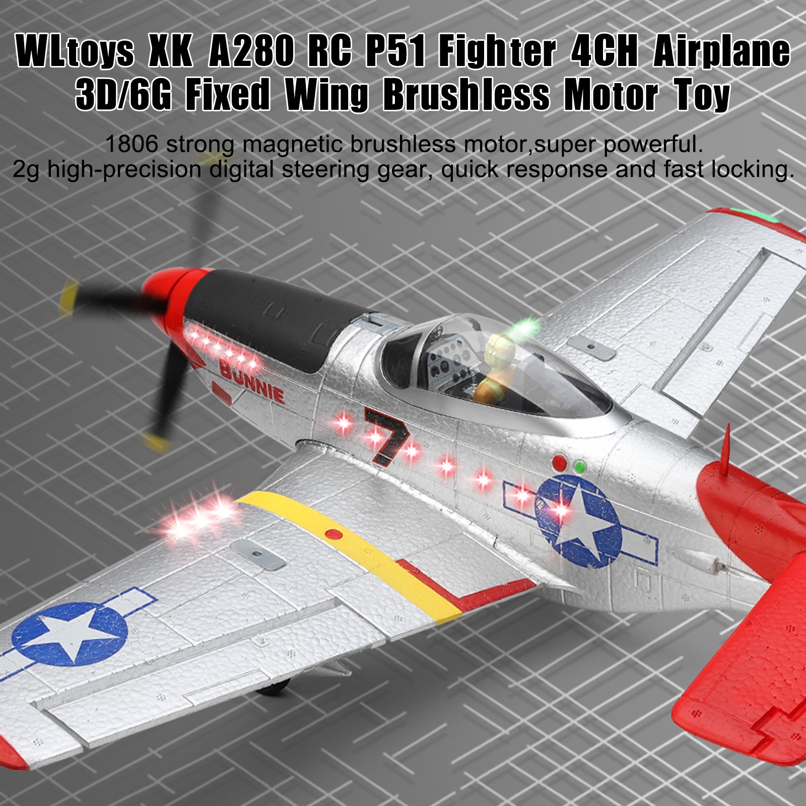 WLtoys XK A280 RC P51 Fighter 4CH Airplane 3D/6G Fixed Wing Brushless Motor Toy!