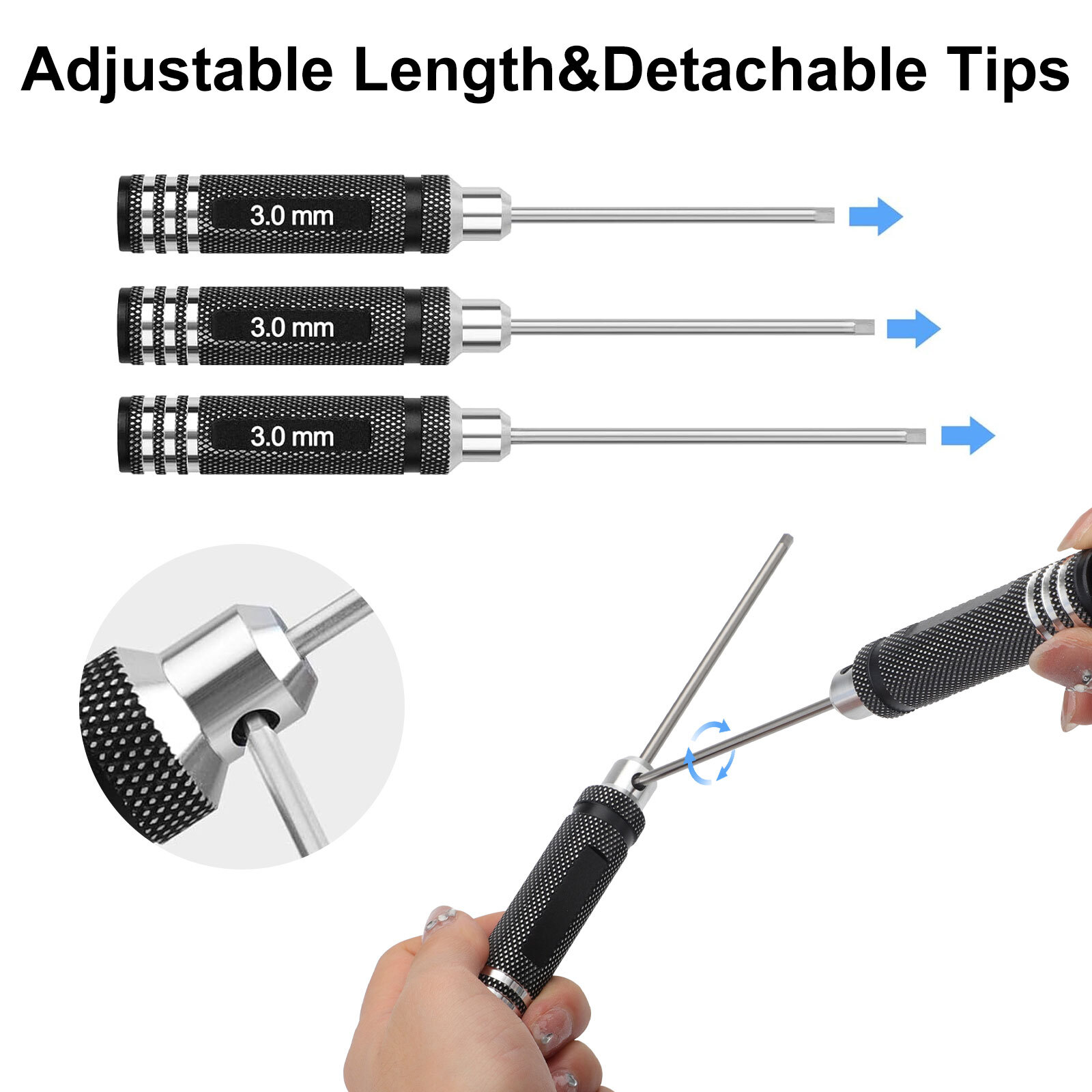 7Pcs Metric Hex Screwdriver Set Repair Tools Kit 0.9-3.0 mm for RC Helicopter