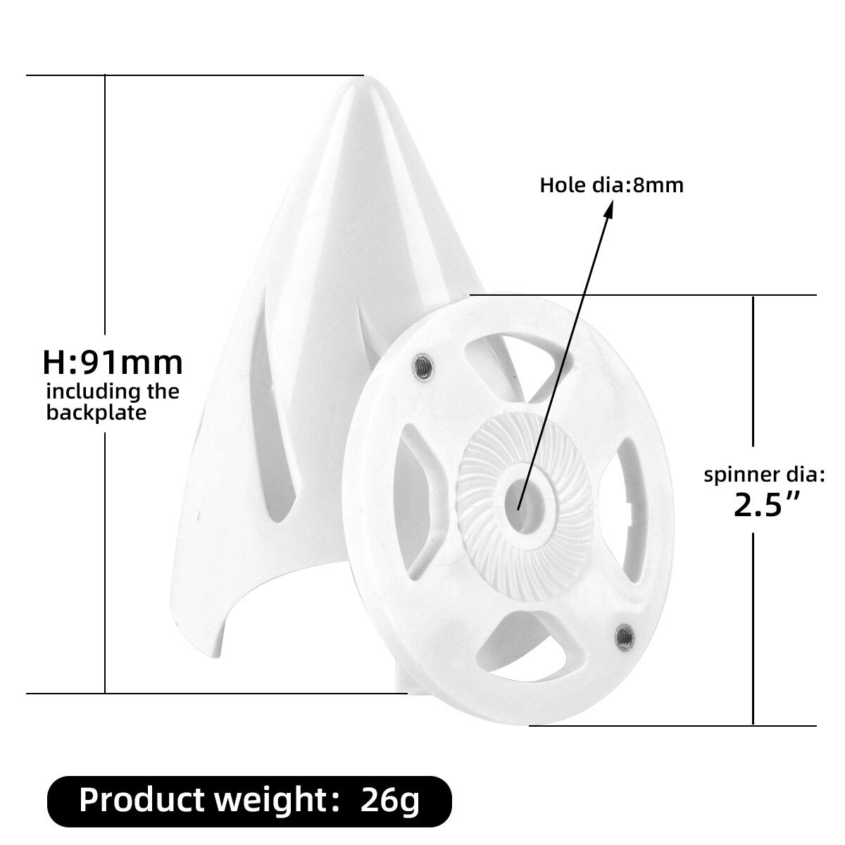 2.5inch/63.5mm Spinner Plastic Hollow Cone for 2 Blades Propeller RC Plane 1Pc