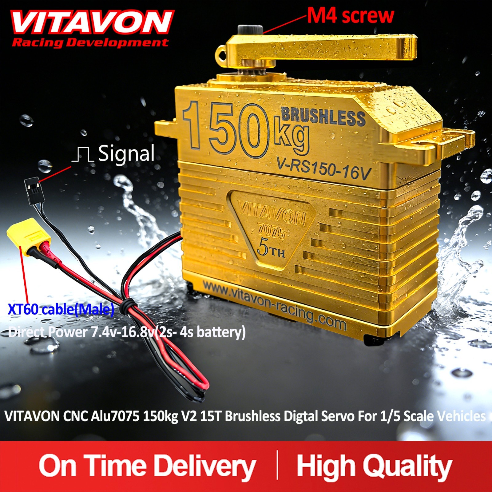 Vitavon CNC Alu7075 V2 150kg 15T Brushless Digtal Servo For 1/5 RC Truck