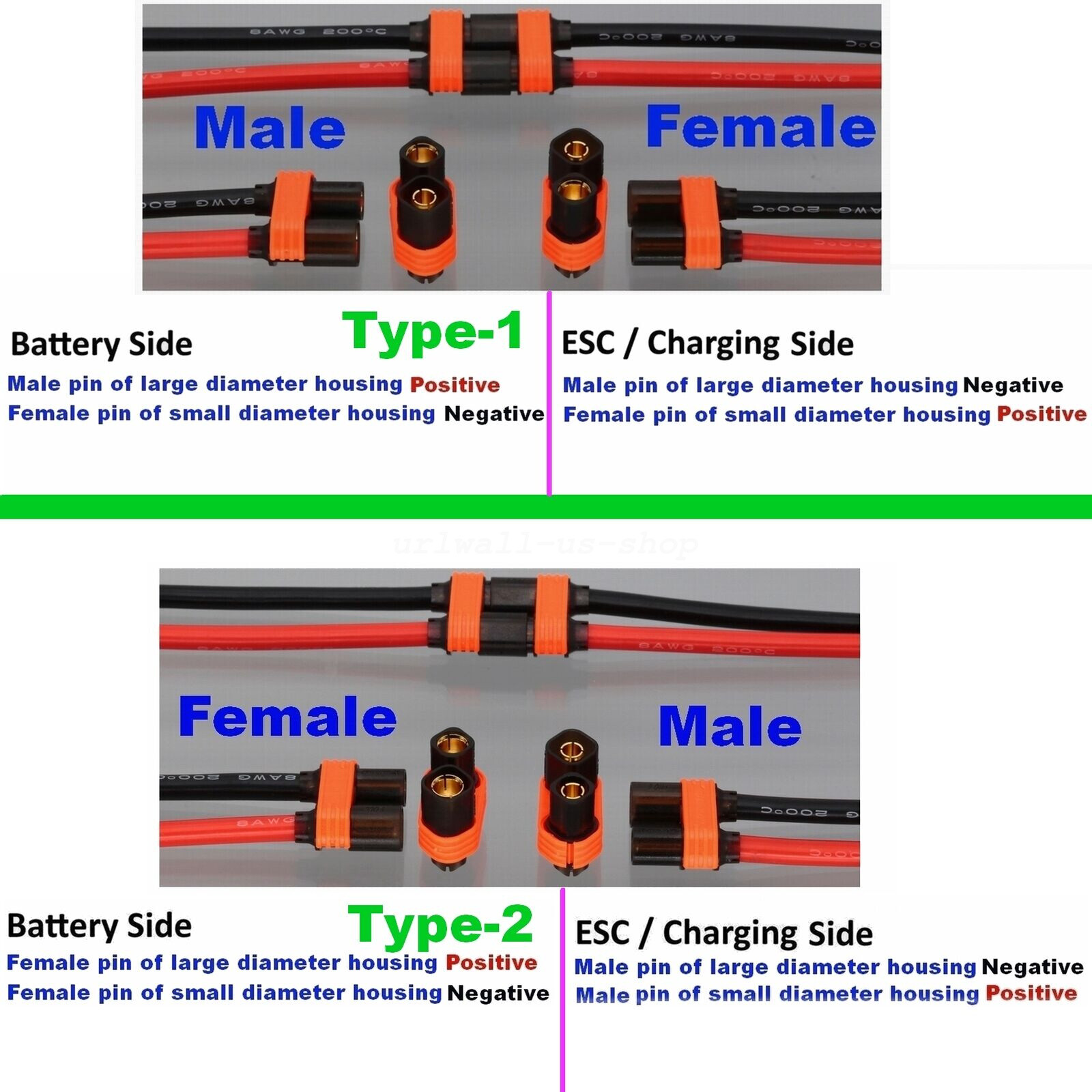 QS8 Female to 6mm Male Connector 8AWG 10cm For Sur ron EBMX Battery Adapter Wire