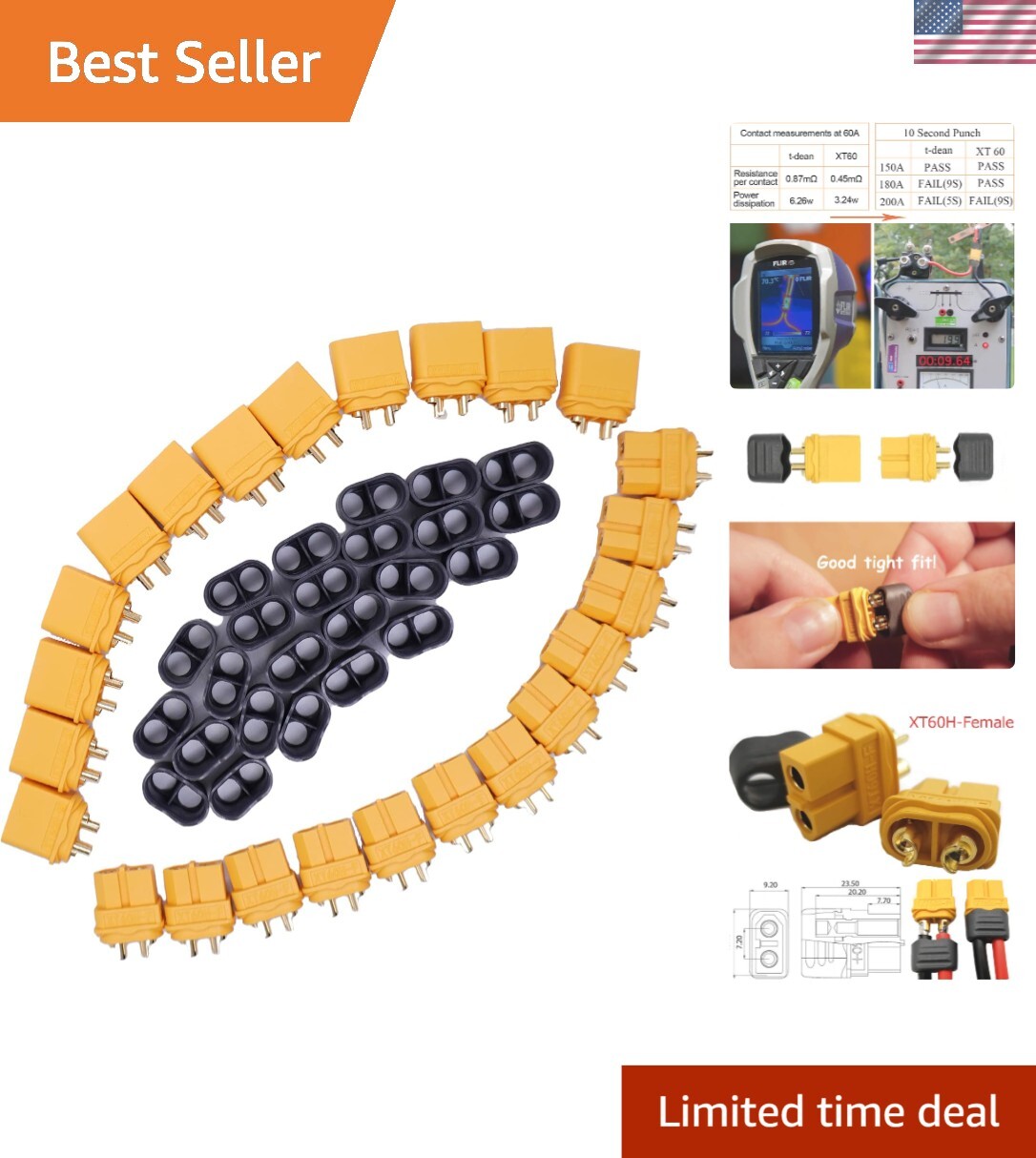 24-Pack XT60 Connectors for RC Cars & 3D Printers – Quick Connect & Disconnect