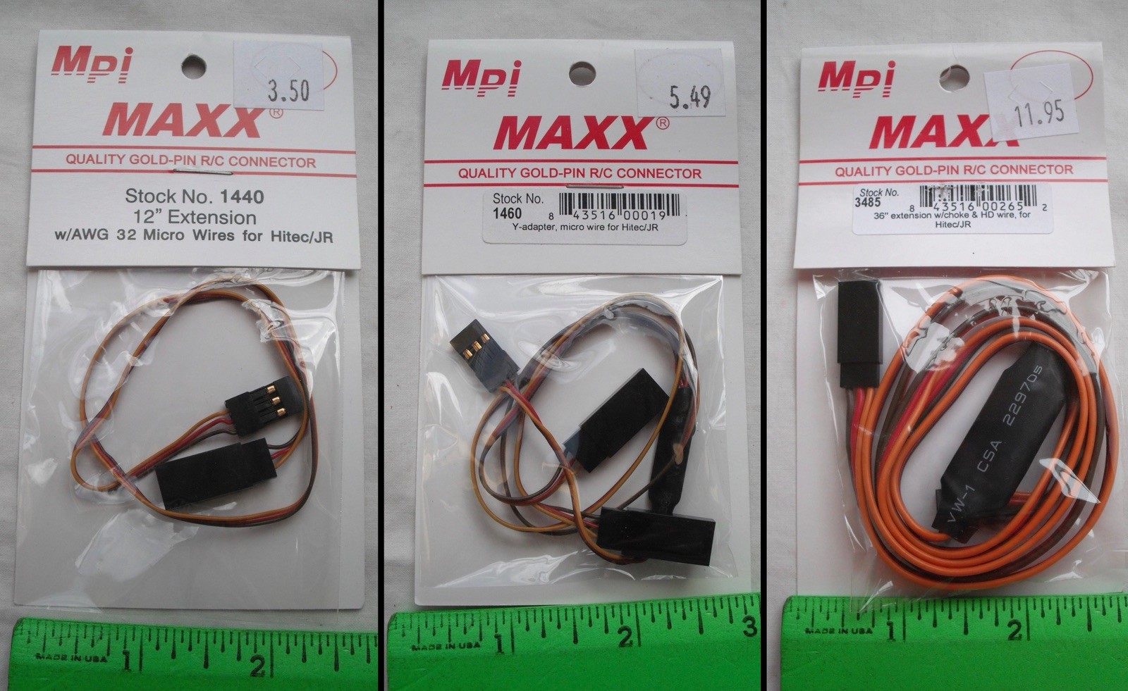 Lot of 3 Maxx Products Mpi 1440 1460 3485 Cable, Extension Y, Hitec JR,Wire