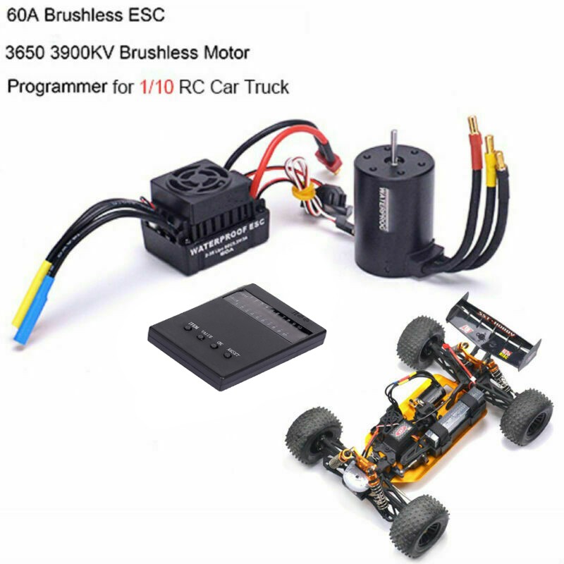 60A Brushless ESC 3650 3900KV Brushless Motor Programming Card Kit 1/10 RC Car j