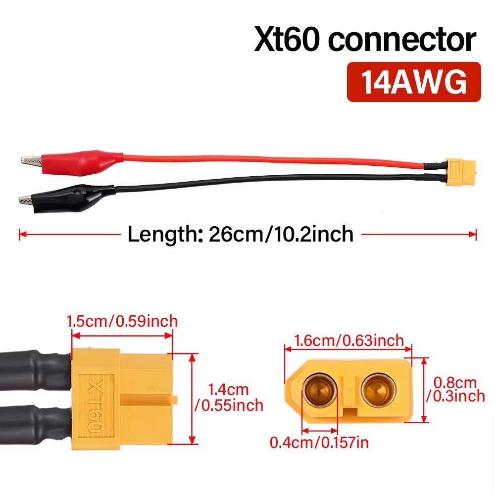 XT60 Female Plug to Alligator Clips Cable 14AWG 15cm 20cm 50cm for RC Battery